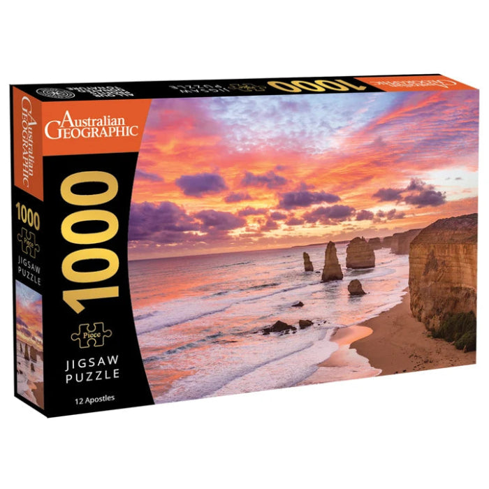 Australian Geographic 1000-piece Twelve Apostles jigsaw puzzle with sunset coastal artwork — Adventure Awaits