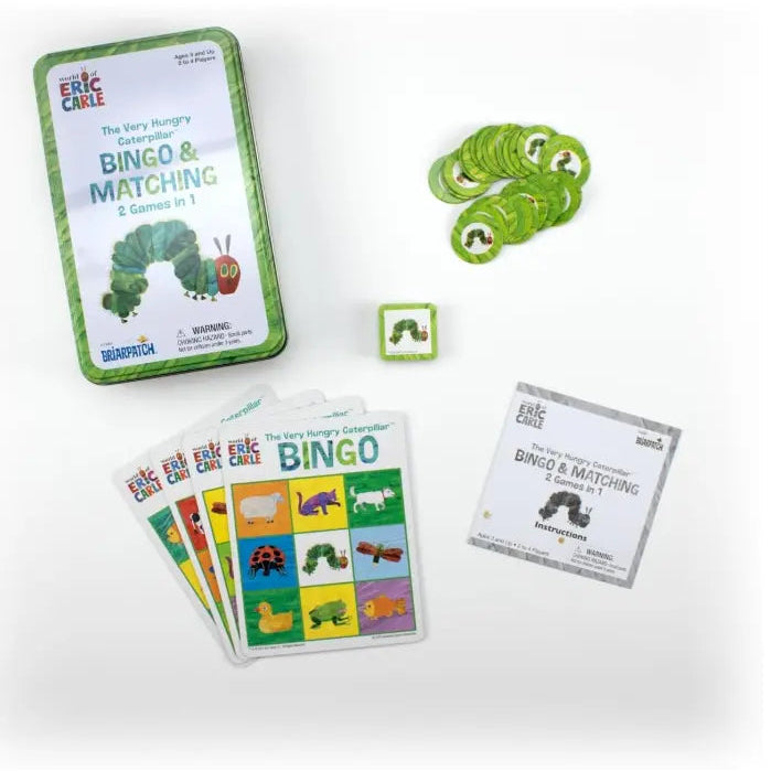 The Very Hungry Caterpillar Bingo & Matching kids travel game pieces — Adventure Awaits