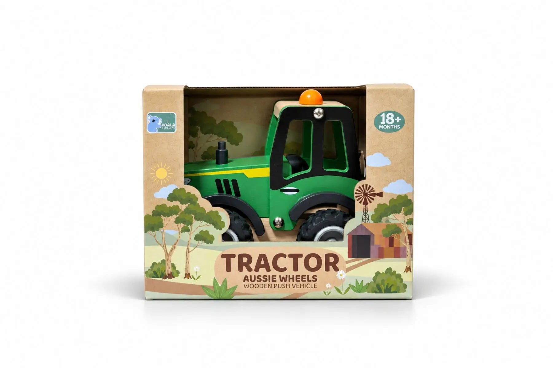 Koala Dream Aussie Wheels wooden tractor for ages 18 months plus in retail box — Adventure Awaits
