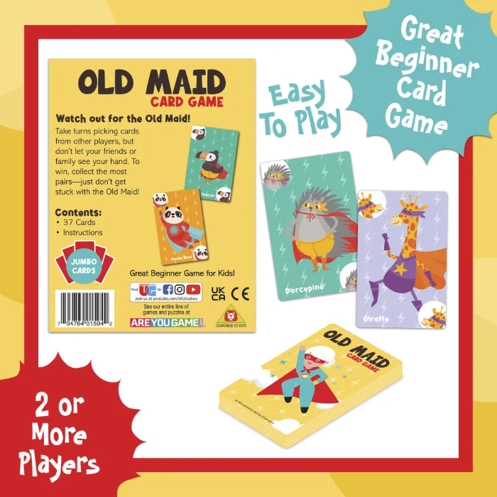 Old Maid beginner card game set with jumbo animal cards for two or more players, Adventure Awaits