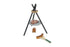 Tookytory wooden camping set tripod fire with toasting fork with sausage and steak on grill — Adventure Awaits