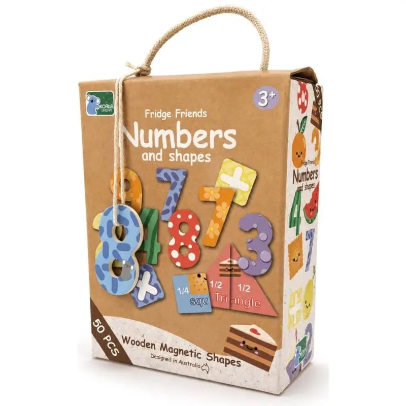 Fridge friends numbers and shapes on white background