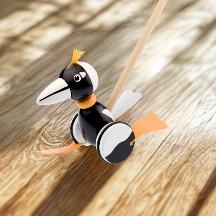 Wooden push along Magpie