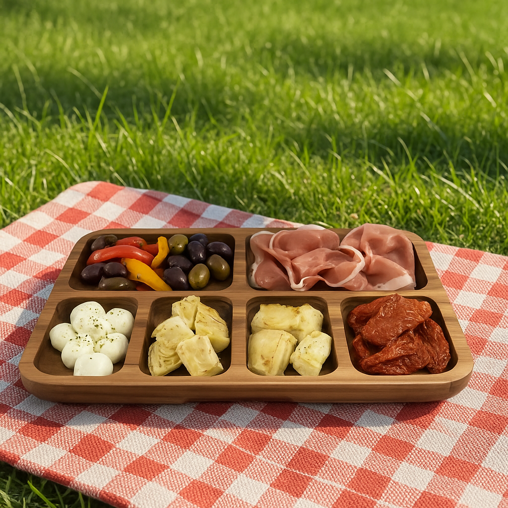 Wooden Grazing Box with Lid | 6 Compartment | Alfresco Lane