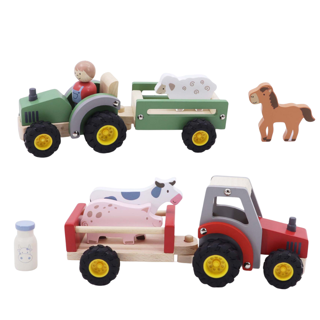 Wooden Tractor With Rubber Wheels And Farm Animals