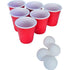 Mini beer pong game with six red cups and four tiny white balls — Adventure Awaits