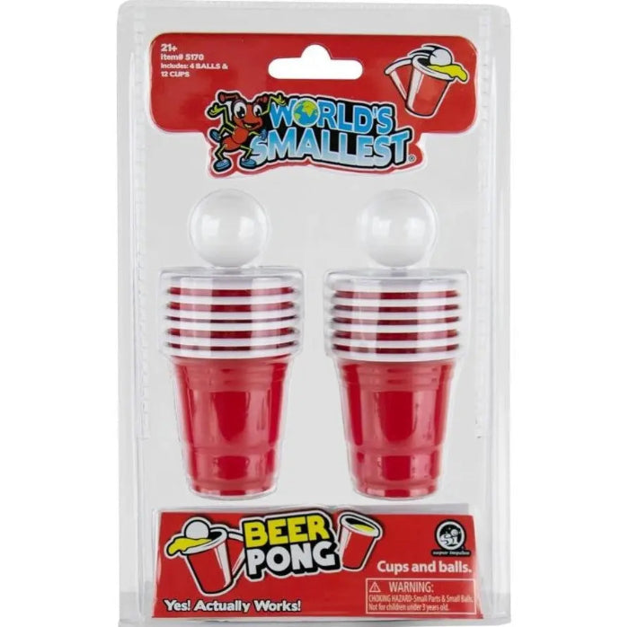 World's Smallest Beer Pong game in retail packaging with mini red cups and white balls — Adventure Awaits