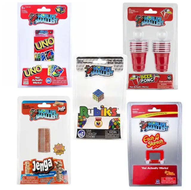 World's Smallest toy collection with UNO, Beer Pong, Rubik's Cube, Jenga and Etch A Sketch — Adventure Awaits