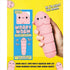 Hand holding pink Worry Worm stress reliever beside blue gift box on yellow background — Adventure Awaits