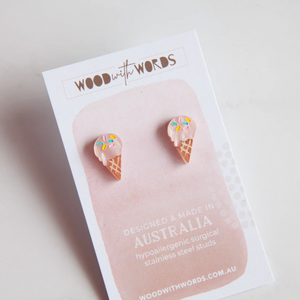 Wood With Words Stud Earrings - Ice Cream