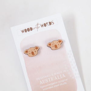 Wood With Words Stud Earrings - Koala