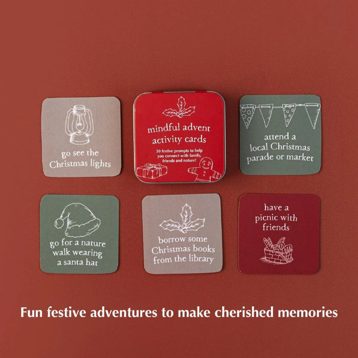 Mindful Advent Activity Cards with festive prompts for Christmas lights, markets, nature walks and picnics — Adventure Awaits