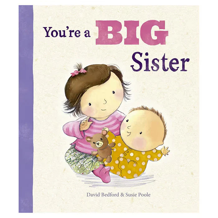 Adventure Awaits You’re a Big Sister children’s book cover featuring a young girl cuddling a baby sibling