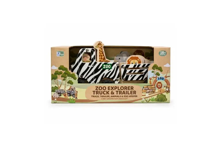 Koala Dream Zoo Explorer Truck & Trailer 6 piece wooden vehicle set in retail box — Adventure Awaits