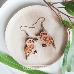 Wood With Words Dangle Earrings - Kookaburra