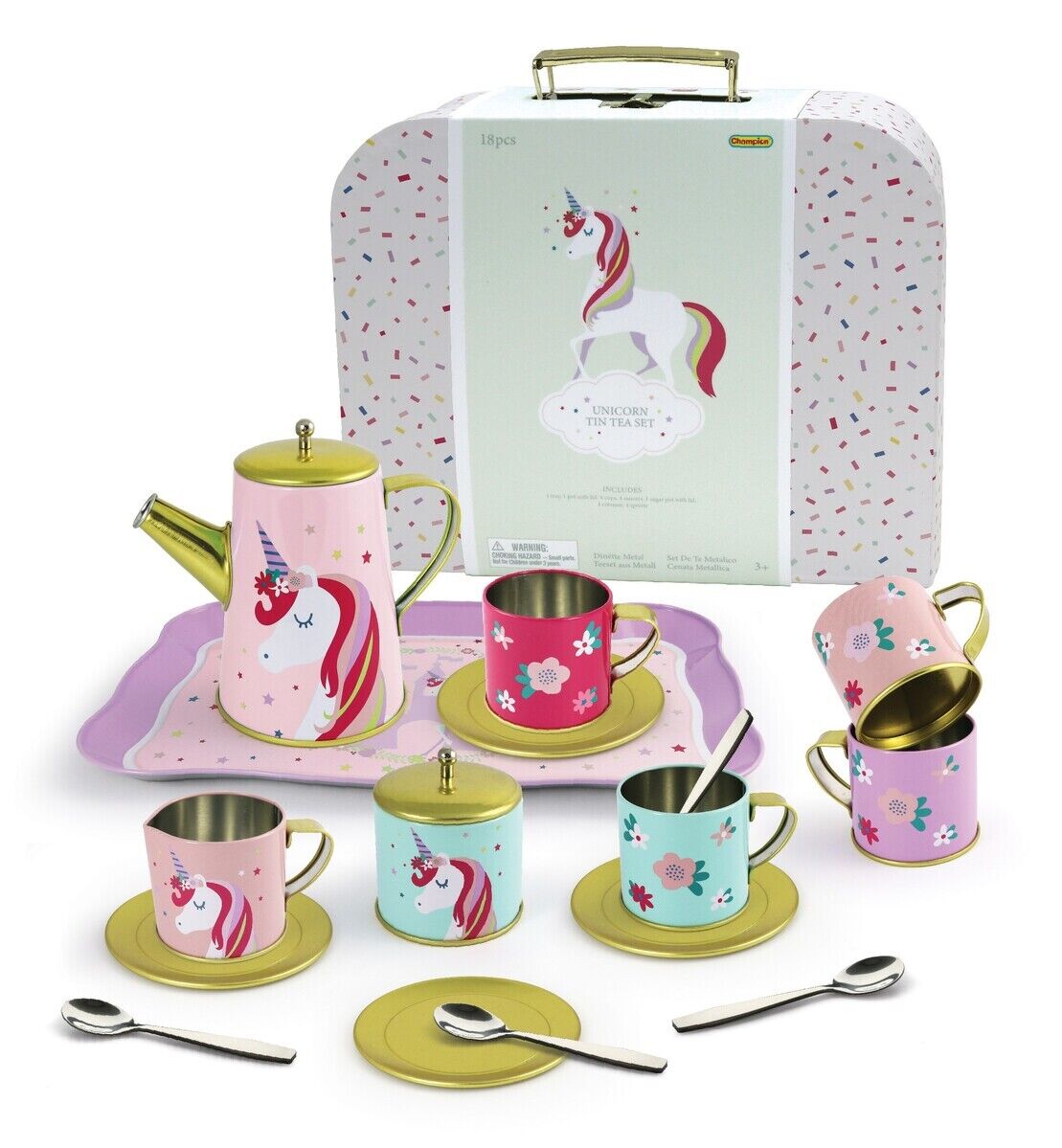 Deluxe Unicorn Tin Tea Set in Suitcase 18pc