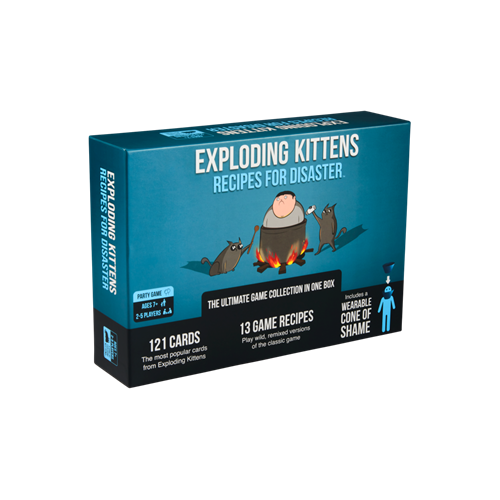 Exploding Kittens Recipes for Disaster card game box with 121 cards and 13 game recipes — Adventure Awaits