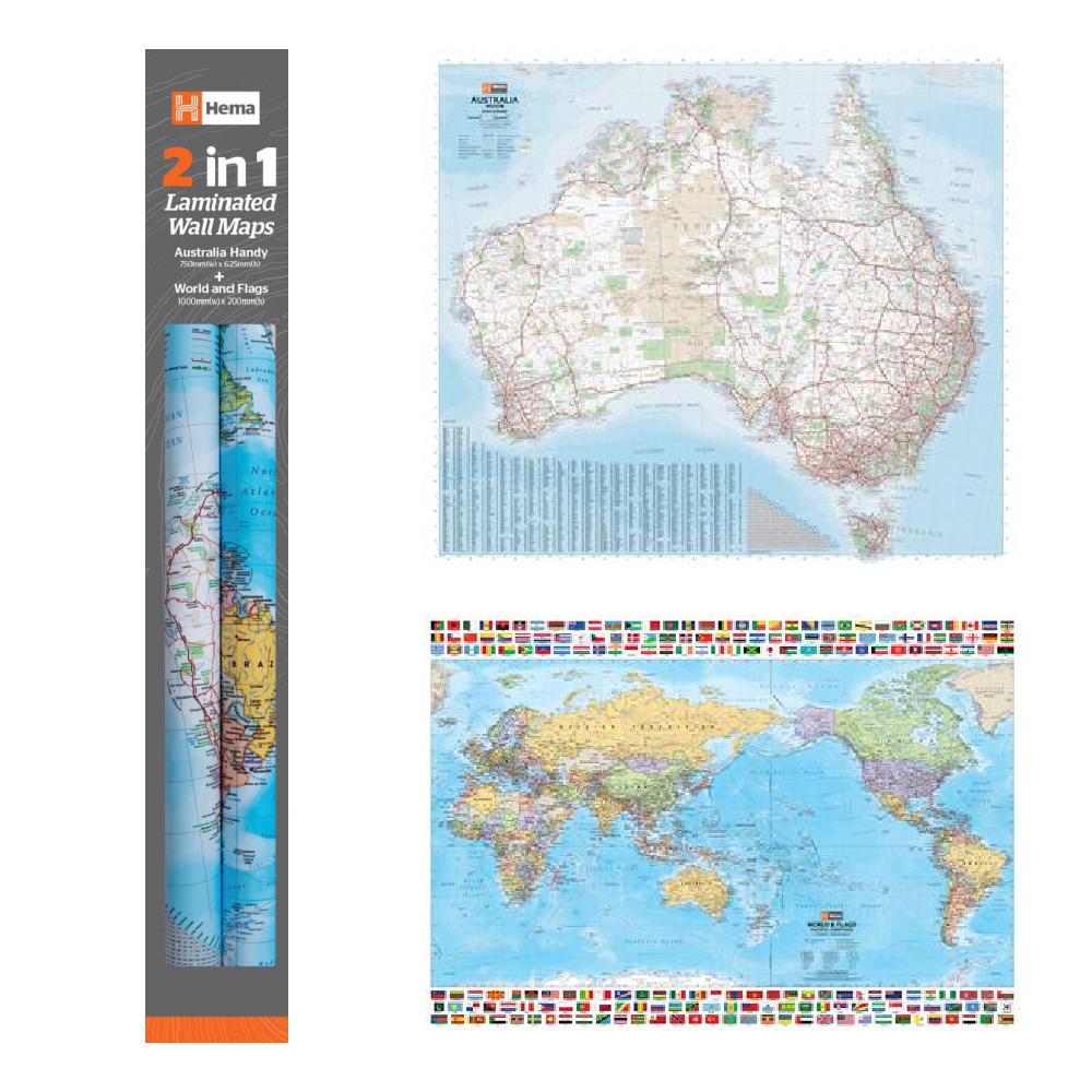 Hema Maps | Australia & The World Map Wall Maps 2 in 1 Twin Pack