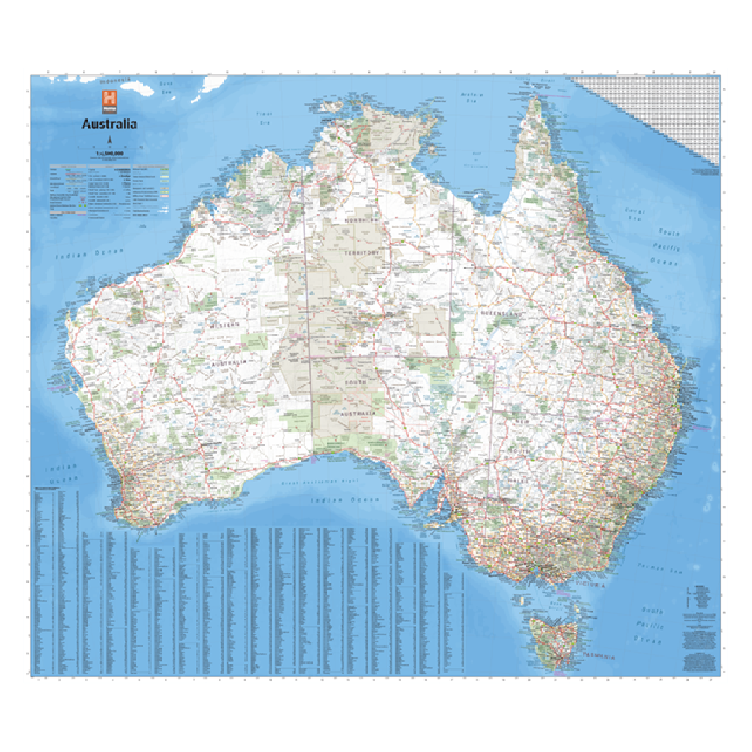 Hema Maps | Large Laminated Wall Map of Australia 1000 x 875 in TUBE