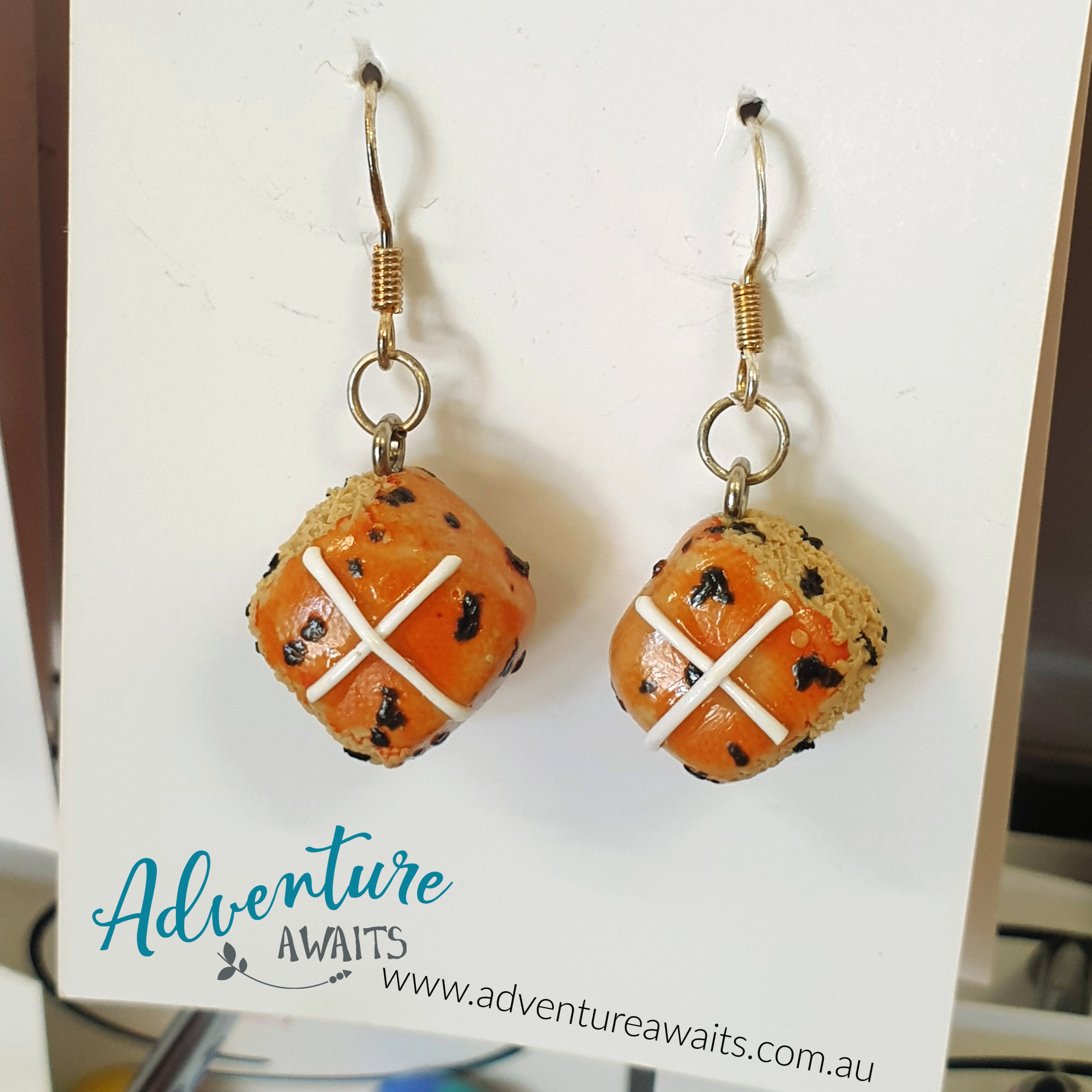 Hot Cross Bun Earrings Polymer Clay Handcrafted Jewellery