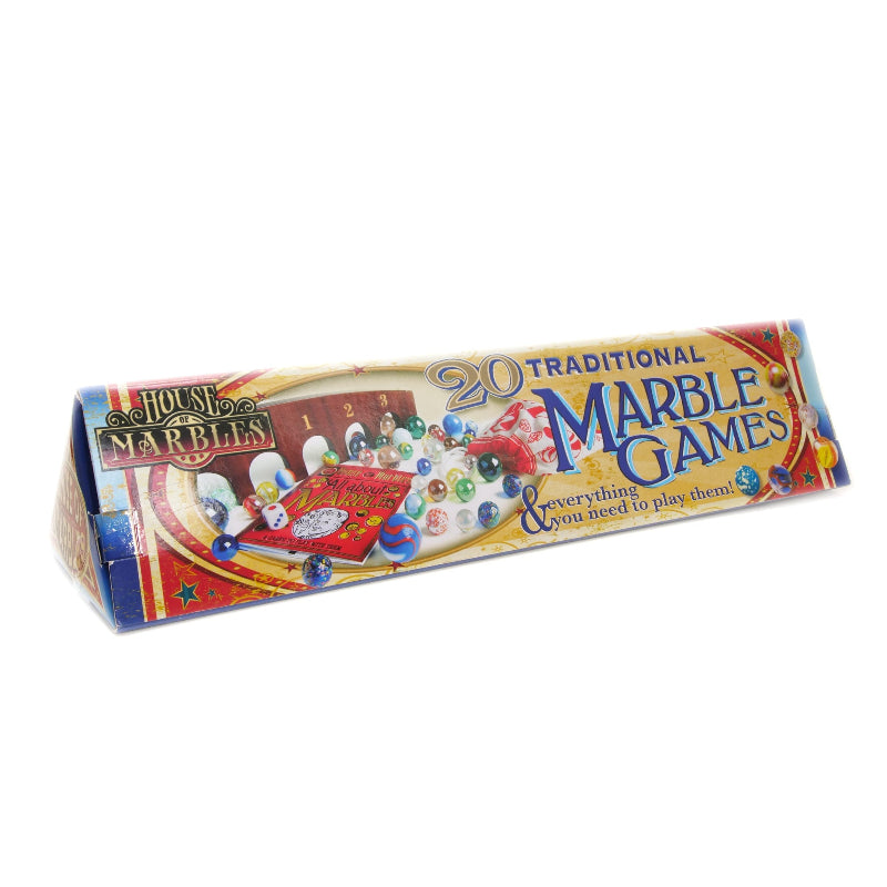 House of Marbles 20 Traditional Marble Games set in illustrated box with marbles and scoring bridge — Adventure Awaits