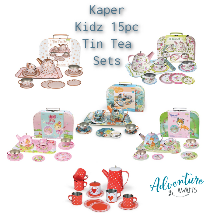 Tin Tea Sets with Carry Case 13 - 15pc