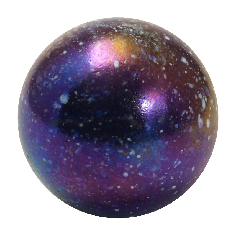 Dark galaxy glass marble with shimmering purple, blue and gold speckles — Adventure Awaits