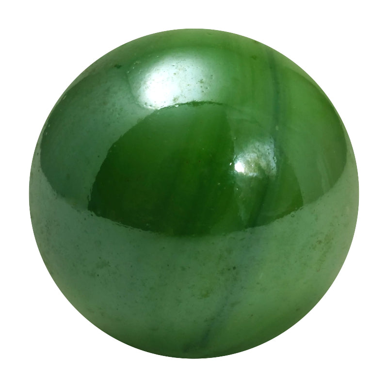Pearlescent green glass marble with a smooth reflective finish — Adventure Awaits