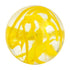 Clear glass marble with bold yellow swirling ribbons and tiny bubbles — Adventure Awaits