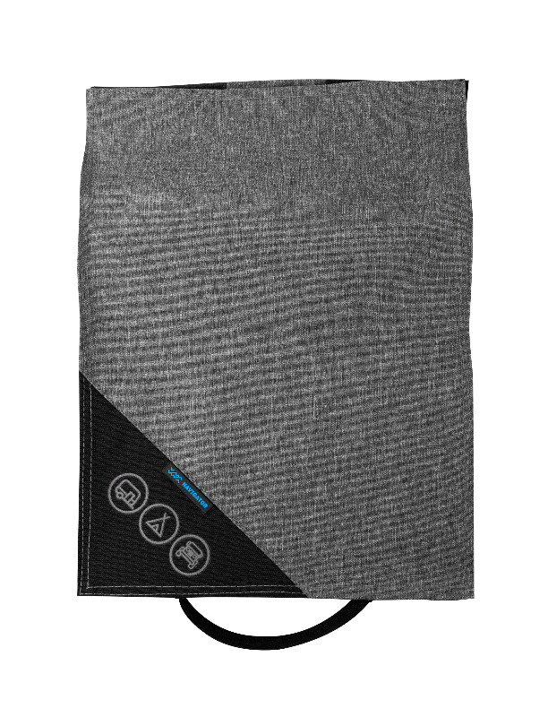 Grey caravan trailer plug cover with black reinforced corner — Adventure Awaits