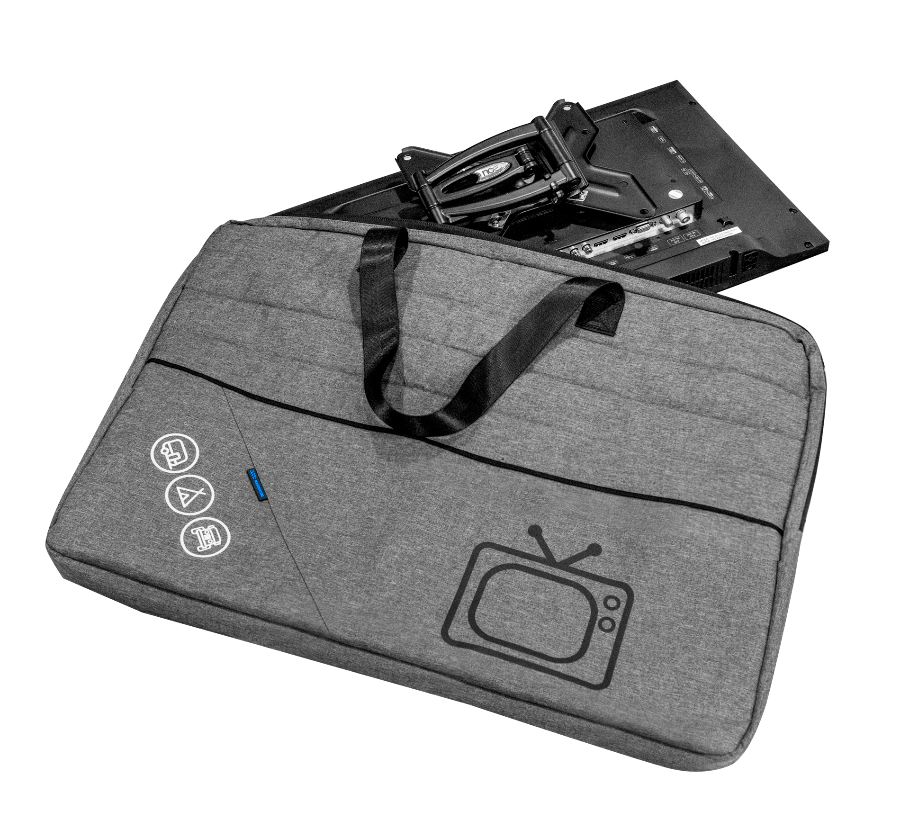 Grey padded caravan TV storage bag with handles and protective insert — Adventure Awaits