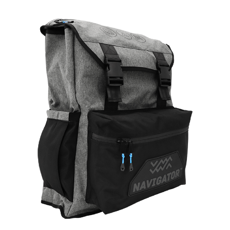 Navigator grey and black caravan wheel pack with fold over top, buckles and front bin pocket — Adventure Awaits