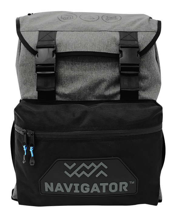 Navigator wheel pack front with black bin attachment shown - Adventure Awaits