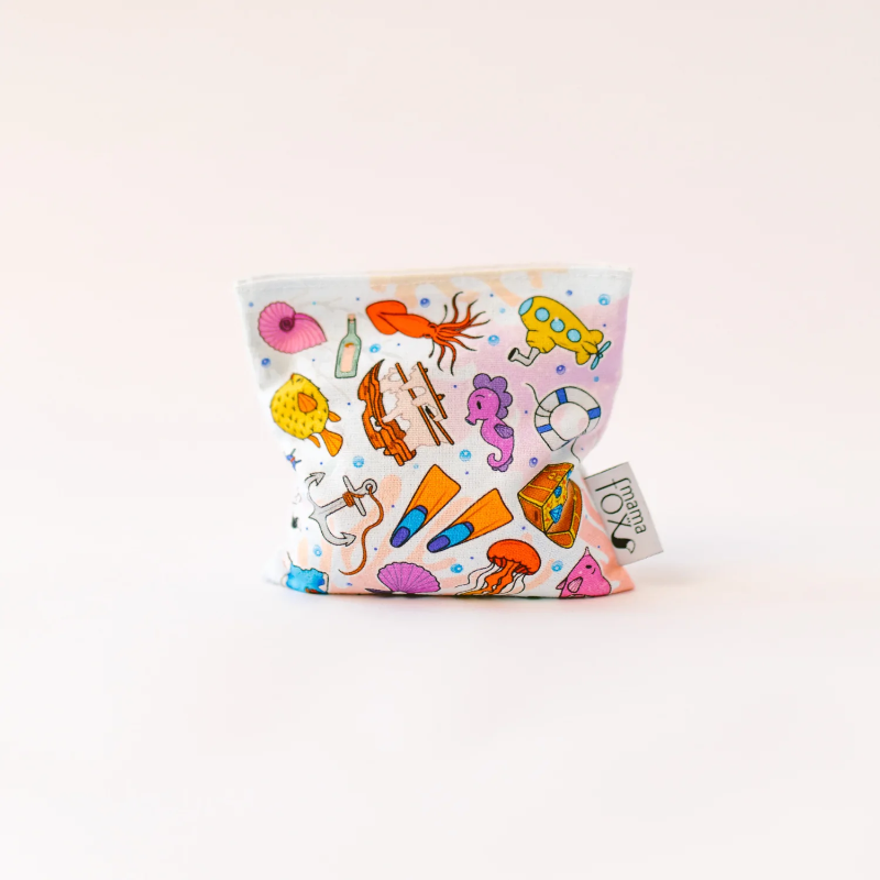 Ouchie Pouchie cold pack with colourful beach, sea life and summer adventure illustrations — Adventure Awaits
