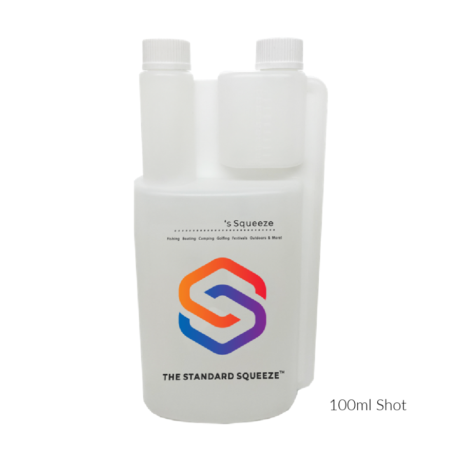 White Standard Squeeze Bottle with 100ml measuring chamber and dual caps — Adventure Awaits