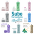 subo food bottle in multiple colour variants on white background with adventure awaits logo image in centre