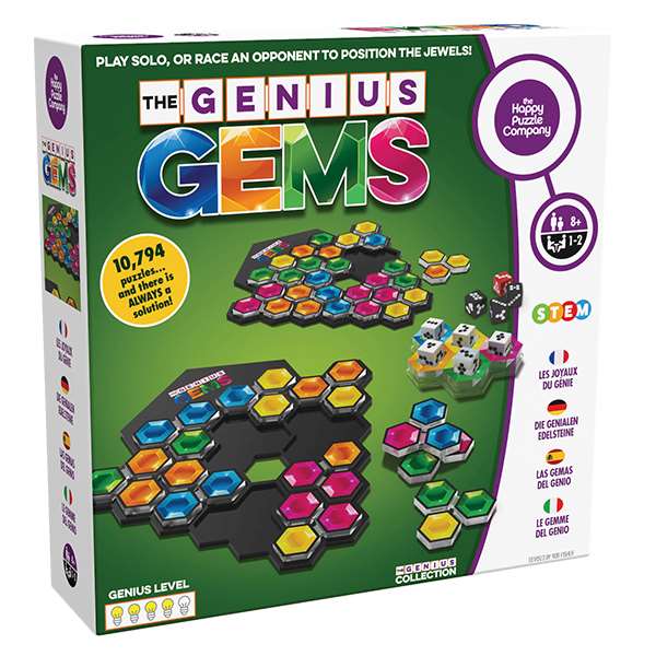 Adventure Awaits Genius Gems strategy board game with colourful hexagon pieces and fast paced puzzle gameplay