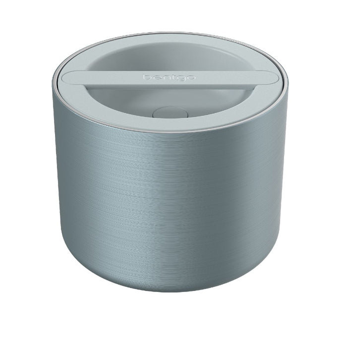Blue Bentgo Stainless insulated food container with textured steel body and easy-grip lid — Adventure Awaits