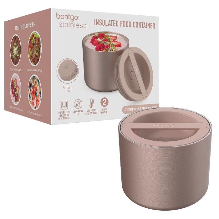 Bentgo blush pink insulated food container with airtight lid and retail box — Adventure Awaits