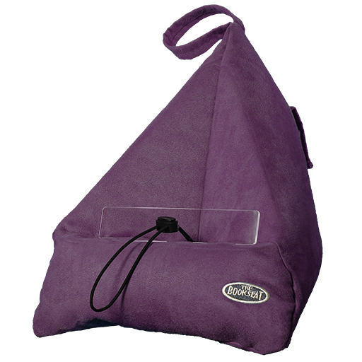 Aubergine purple The Book Seat hands-free book holder with front pocket and clear page rest — Adventure Awaits