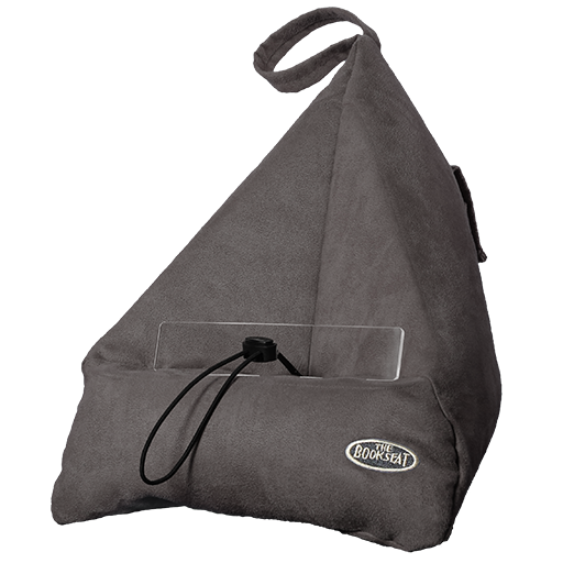 Charcoal grey The Book Seat hands-free book holder with front pocket and clear page rest — Adventure Awaits