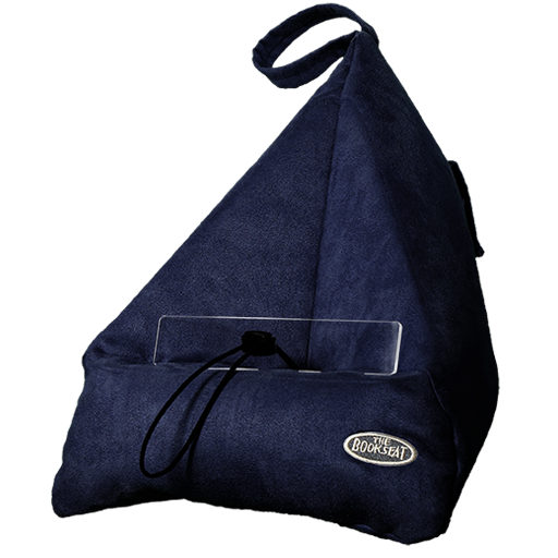 Navy The Book Seat hands-free book holder with front pocket and clear page rest — Adventure Awaits