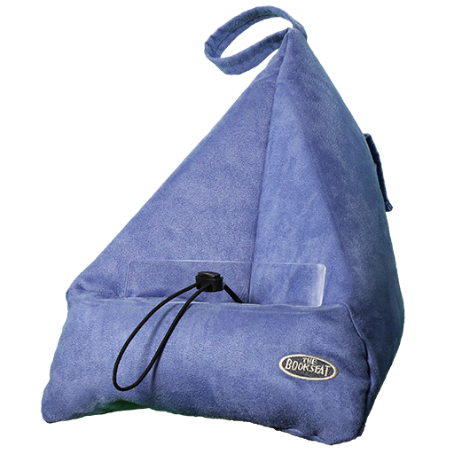Sky blue The Book Seat hands-free book holder with front pocket and clear page rest — Adventure Awaits