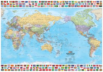 Hema laminated world wall map with country flags and detailed global travel planning Adventure Awaits