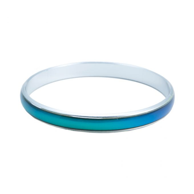 Silver mood bangle with colour-changing band — Adventure Awaits