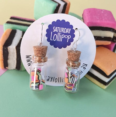 Saturday Lollipop Dangle Earrings | Licorice Allsorts Jar