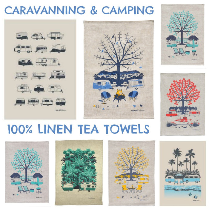 Van Go Linen Tea Towels | Various Caravan Themed Designs & Colours