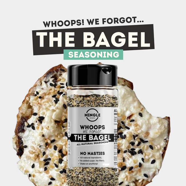 Mingle Whoops We Forgot The Bagel seasoning jar over seeded toast — Adventure Awaits