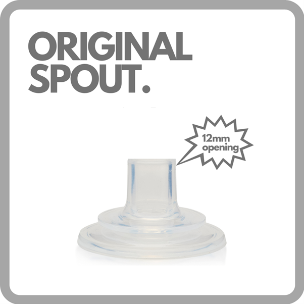 Original subo spout with 12mm opening shown on white product comparison graphic — Adventure Awaits