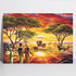 paint by numbers canvas artwork of African savannah sunset with elephants, giraffes and zebra, colourful landscape scene for creative art activity Adventure Awaits